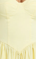 Daria Midi Dress - Strapless Corset Gathered Dress in Lemon