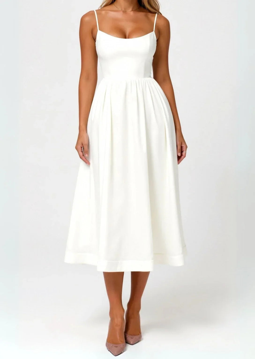 Wedding Guest Dress. Elegant Corset Midi Dress for Women - White. Light Blue. Pink. Purple