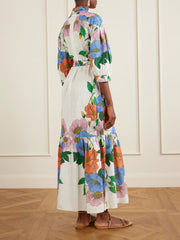 Bianca linen-blend  floral midi dress