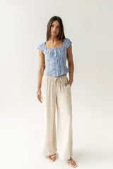 Briana Button Up Top in Blue