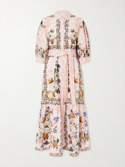 Bianca belted printed linen and cotton-blend midi dress