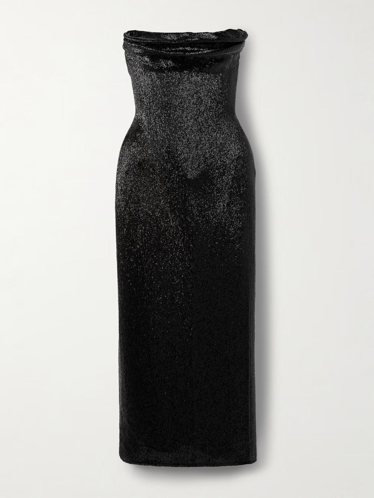 Ivy draped strapless beaded tulle midi dress