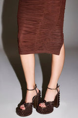AZALEA WANG SOMETHING BRONZE EMBELLISHED PLATFORM SANDAL
