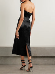 Ivy draped strapless beaded tulle midi dress