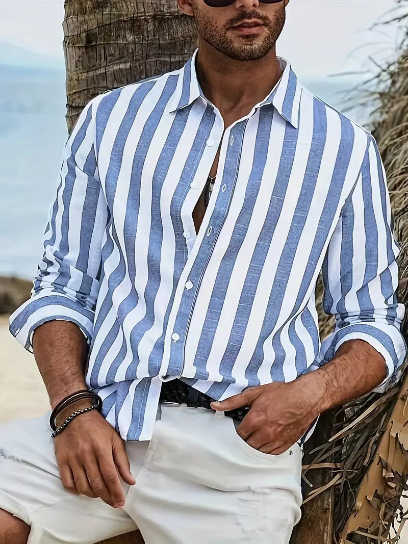 Men's Striped Casual Shirt – Lightweight Long Sleeve Shirt for Everyday Wear