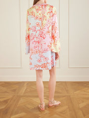 Elsa checked floral-print satin midi dress