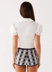 Cheyanne Knit Mini Shorts - Diamond Navy