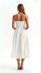 Wedding Guest Dress. Elegant Corset Midi Dress for Women - White. Light Blue. Pink. Purple