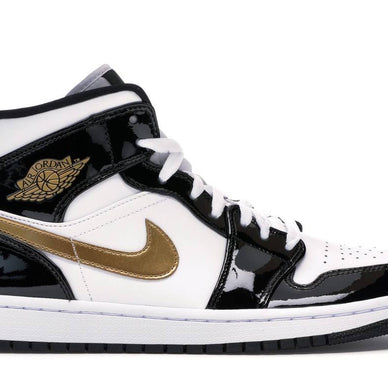 JORDAN 1 MID PATENT BLACK WHITE GOLD