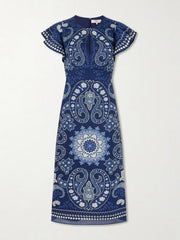 Emelina paisley-printed ramie midi dress