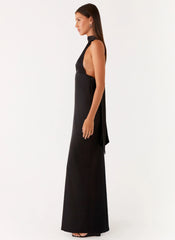 Alicia Satin Halter Maxi Dress - Black