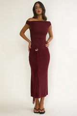 Lyssia Off-Shoulder Waist Sash Maxi Dress Cherry