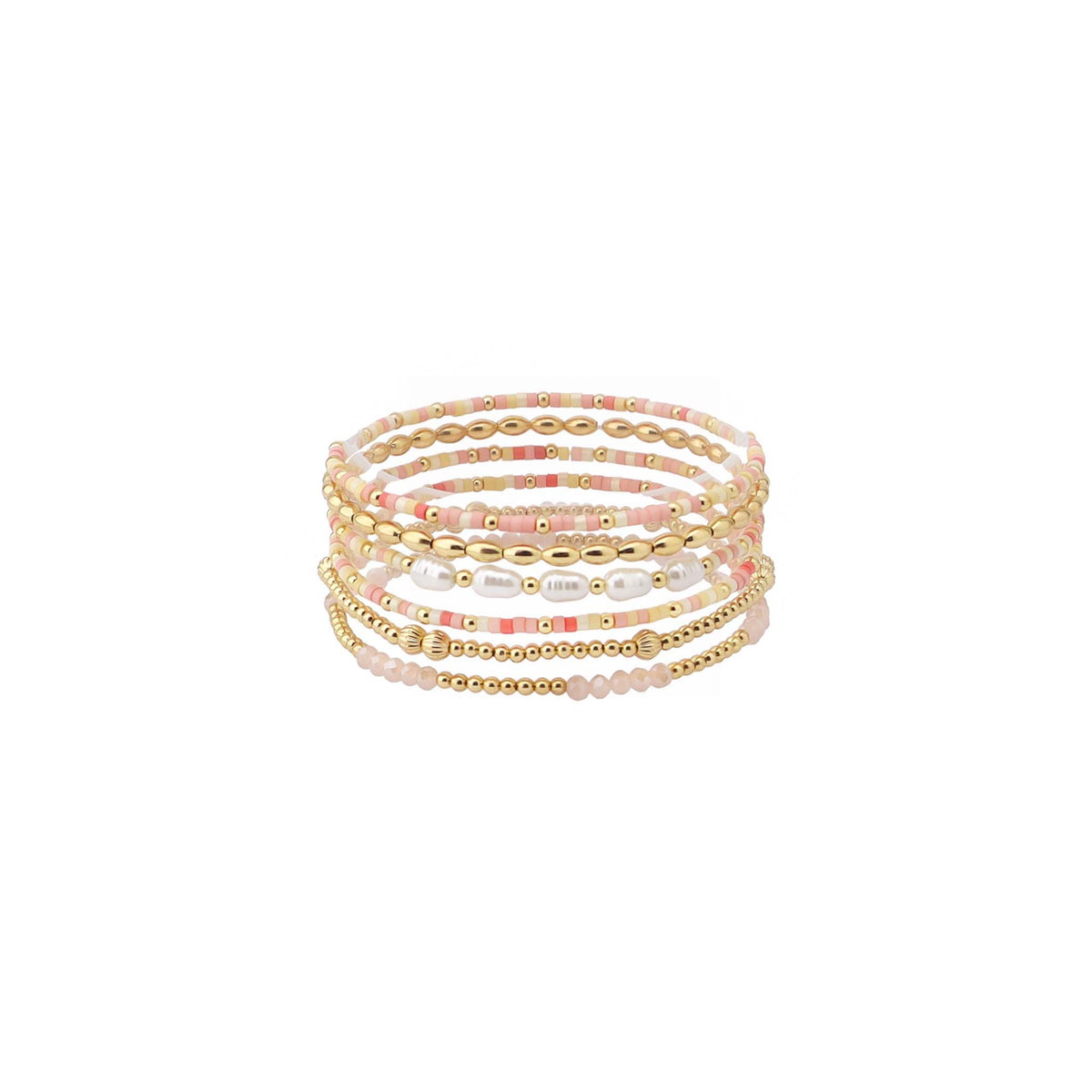 Beaded Bracelet Stack in Pink