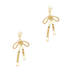 Pearl with Bows Gold Drop Earrings