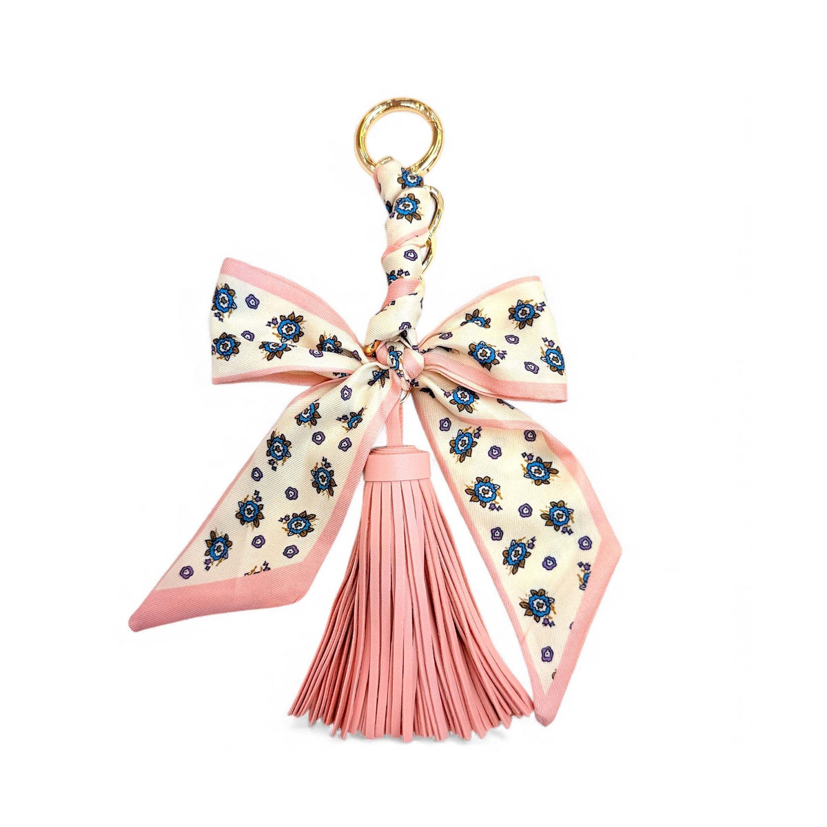 Ivory and Pink Bow and Tassel Purse Charm Keychain