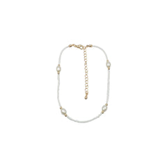 Dainty White Bead and Pearl Anklet
