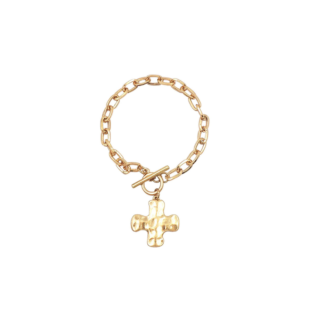Chain Link Bracelet with Hammered Cross Pendant