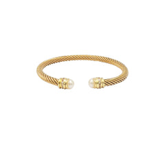 Pearl Accent Twisted Cable Bangle in Gold