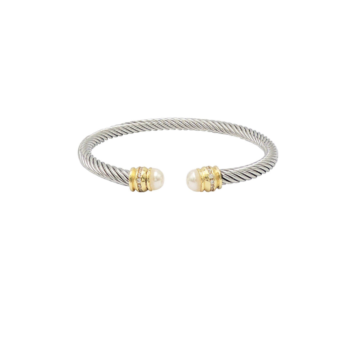 Pearl Accent Twisted Cable Bangle in Silver