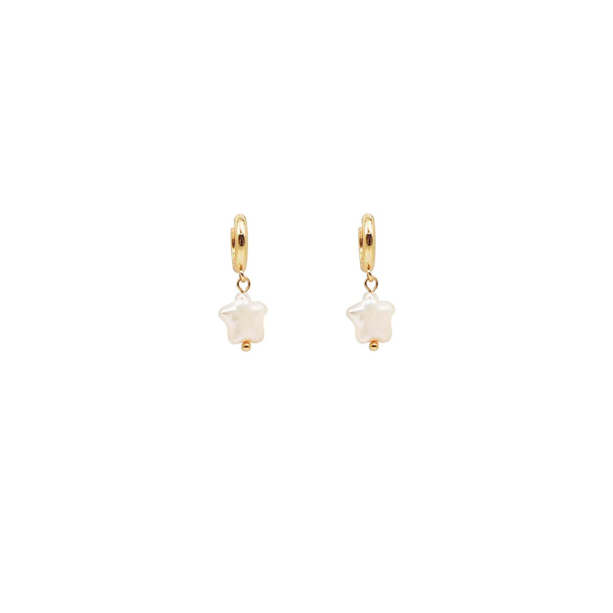 Star Pearl Drop Gold Huggie Earrings