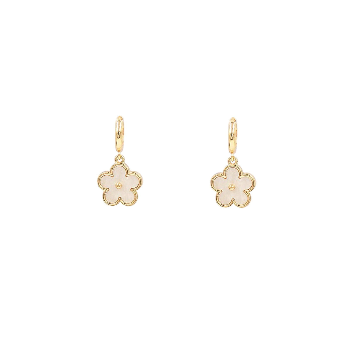 Mop Flower Huggie Gold Earrings