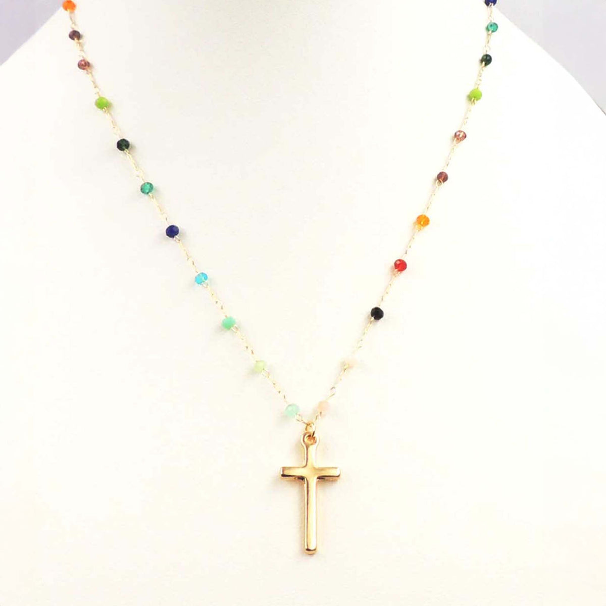 Multi Color Bead Cross Necklace