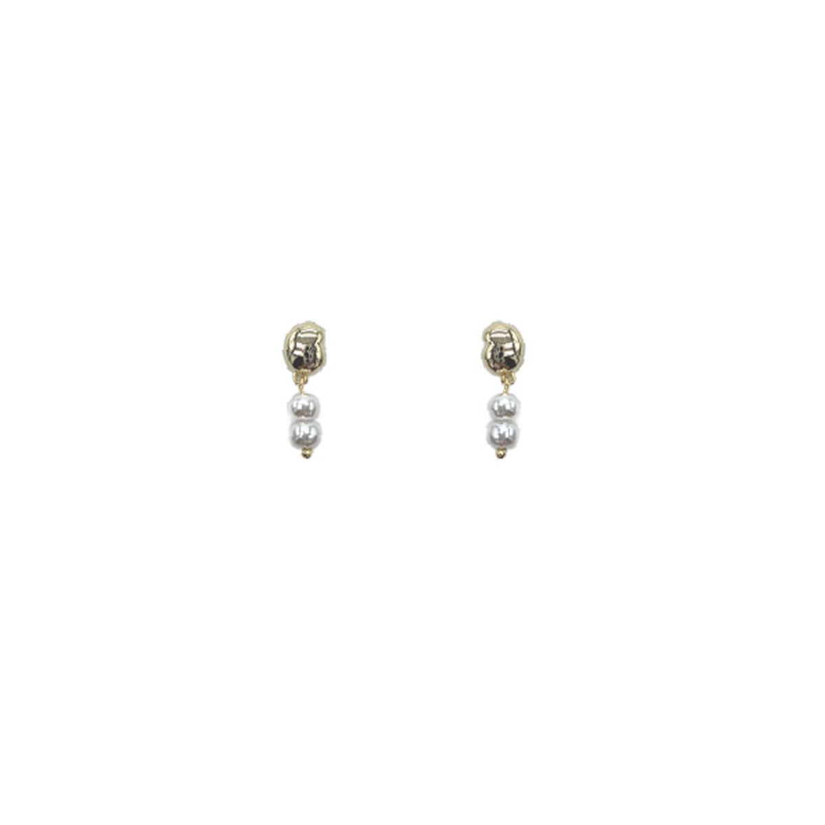 Double Pearl and Gold Drop Earrings