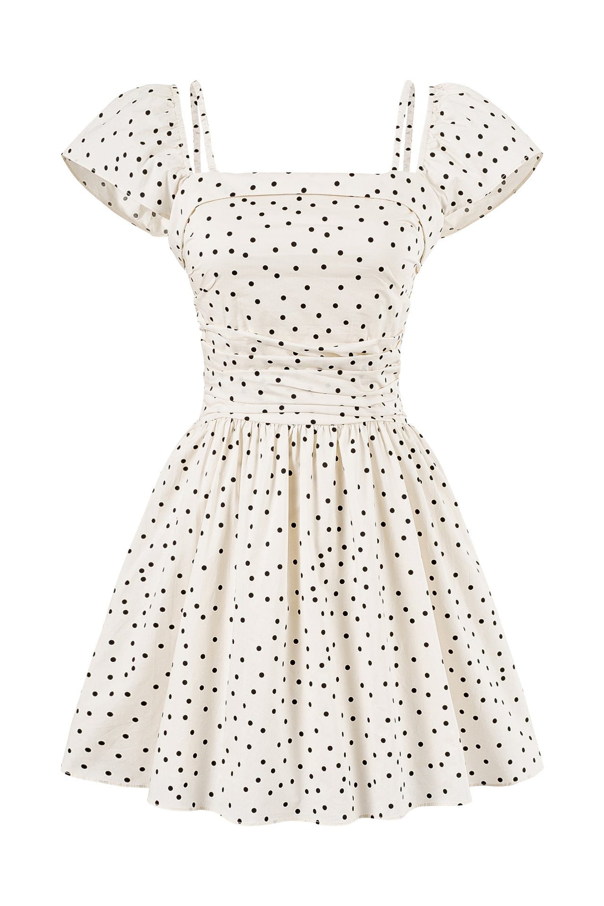 Cap Sleeves White Polka Dots Short Dress