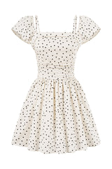 Cap Sleeves White Polka Dots Short Dress