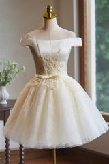 Champagne Appliques Bow A-line Short Dress