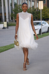 Arabella™ | Elegant Sleeveless Feather Hem Midi Dress