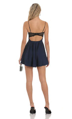 Back Lace A-Line Dress in Navy