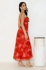 Dollhouse Daze Strapless Mesh Maxi Dress Red