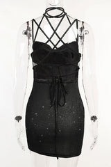 Black Straps Tight Lace-up Dress