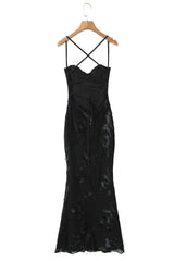 Black Embroidered Fitted Straps Dress