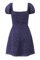 Blue Floral Cap Sleeve Bow Long Dress