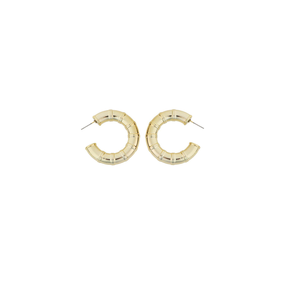 Gold Bamboo Post Back Hoop Earrings