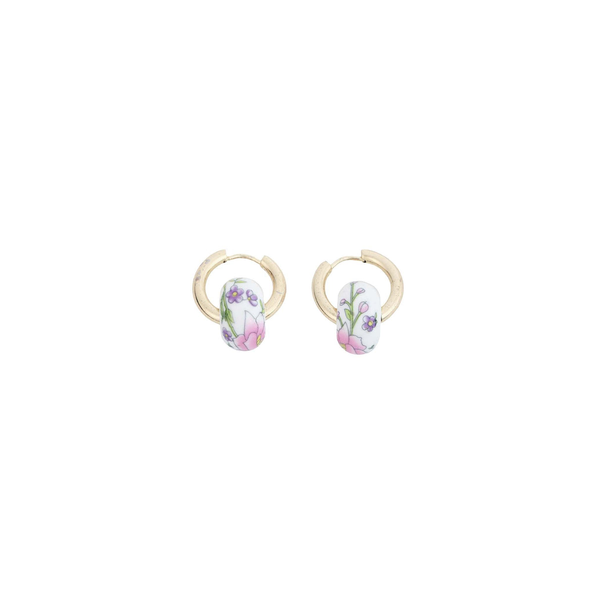 Floral Bead Gold Hoop Earrings