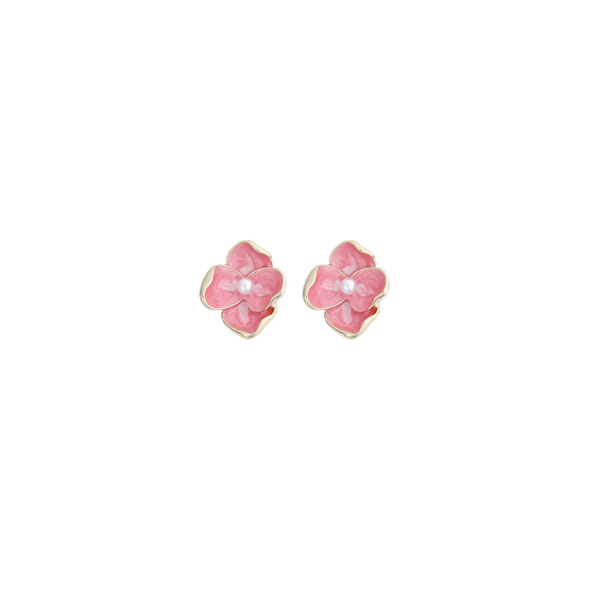 Pink Blossom and Pearl Gold Stud Earrings