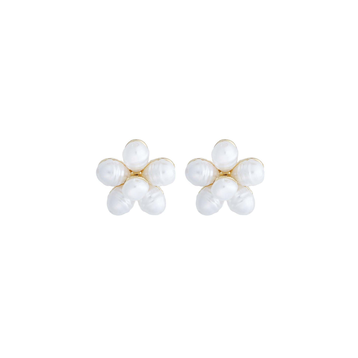 Pearl Flower Gold Stud Earrings