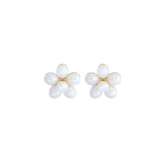 Pearl Flower Gold Stud Earrings