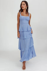 Provence Bloom Tiered Ruffle Maxi Dress Blue