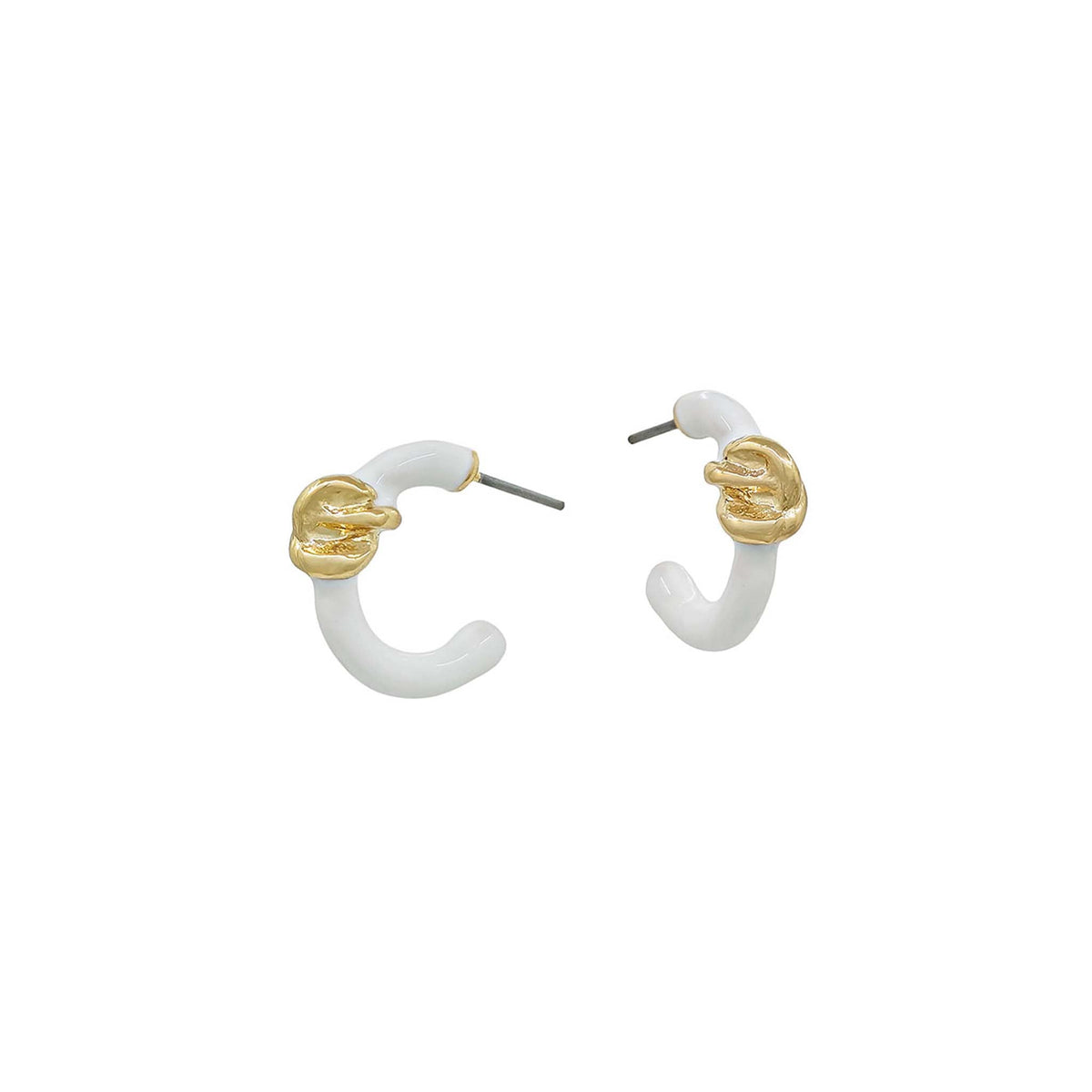 White Twisted Knot Enamel Hoop Earrings