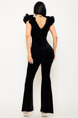 Symphony Jumpsuit - Velvet Ruffle Shoulder Jumpsuit