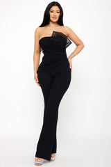 Symphony Jumpsuits - Glitter Tube Top With Mesh Panel Jumpsuit