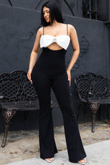 Symphony Jumpsuits - Color Contrast Bow Bust Front Jumpsuit