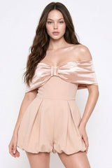Symphony Dress - Satin Large Bow Front Off The Shoulder Romper