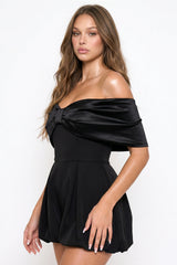 Symphony Dress - Satin Large Bow Front Off The Shoulder Romper