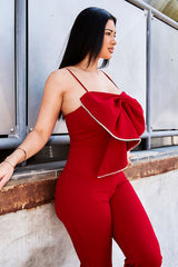 Symphony Jumpsuit - Rhinestone Trim The Edge Of The Bow Jumpsuit