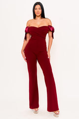 Symphony Jumpsuits- Fabric Contrast Off The Shoulder Jumpsuit